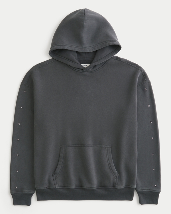 Boxy Star Detail Hoodie, Faded Dark Gray view 1