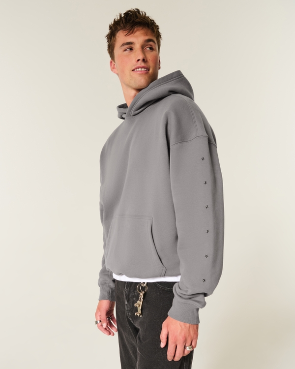 Boxy Star Detail Hoodie, Dark Gray view 1