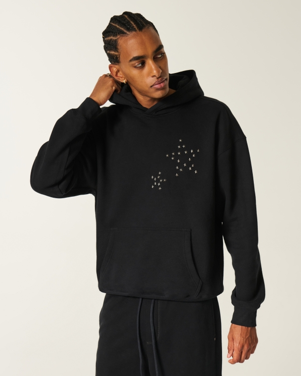 Boxy Star Detail Hoodie, Black view 1
