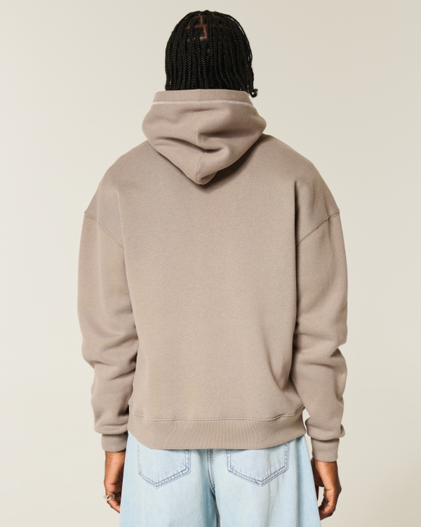 Boxy Contrast Stitch Hoodie, Dark Tan view 2