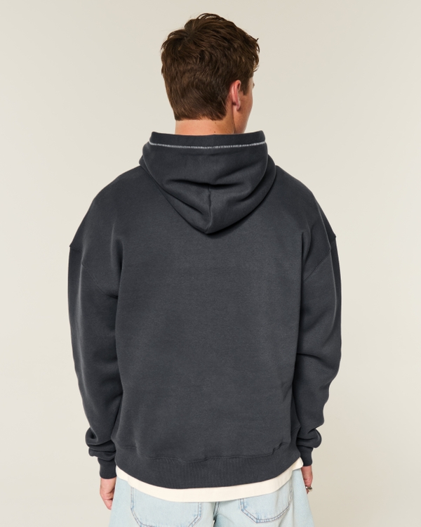 Boxy Contrast Stitch Hoodie, Faded Black view 2