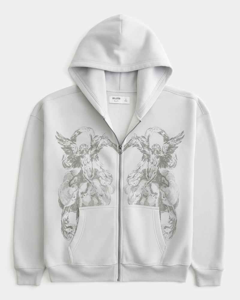 Boxy Graphic Zip-Up Hoodie