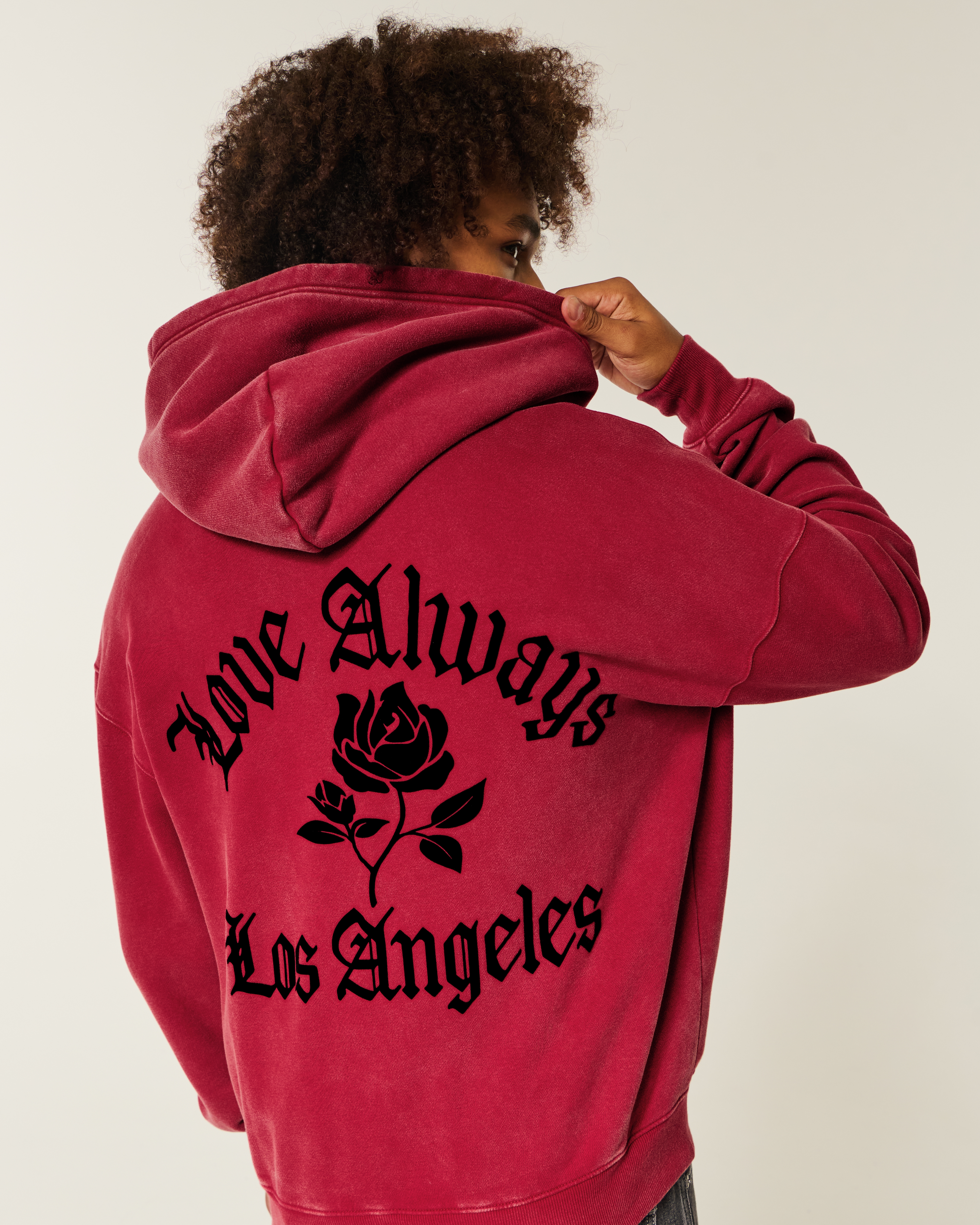 Boxy Rose Graphic Zip-Up Hoodie