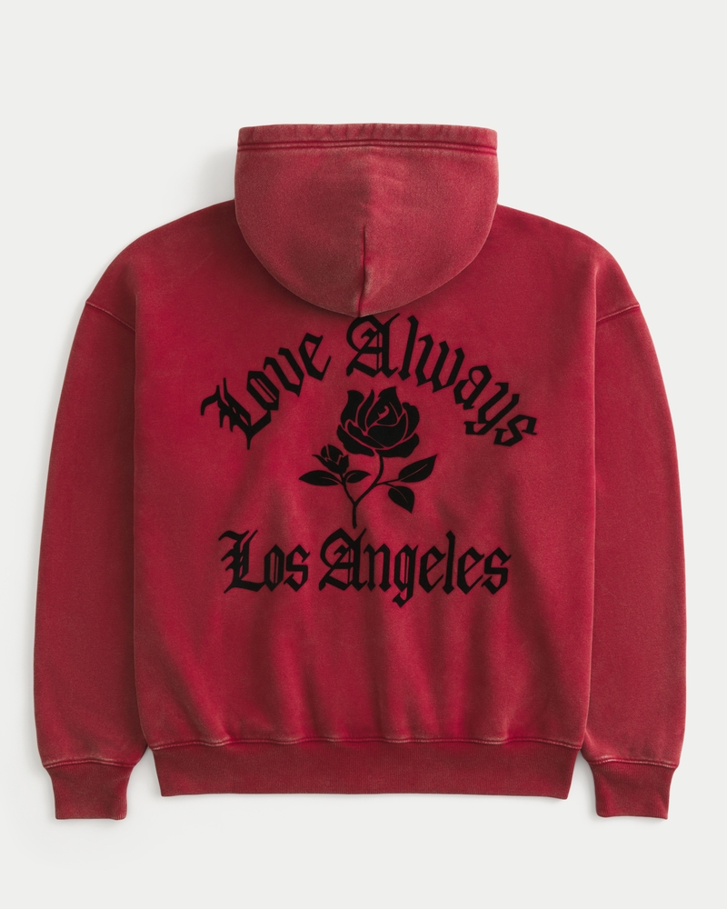 Boxy Rose Graphic Zip-Up Hoodie