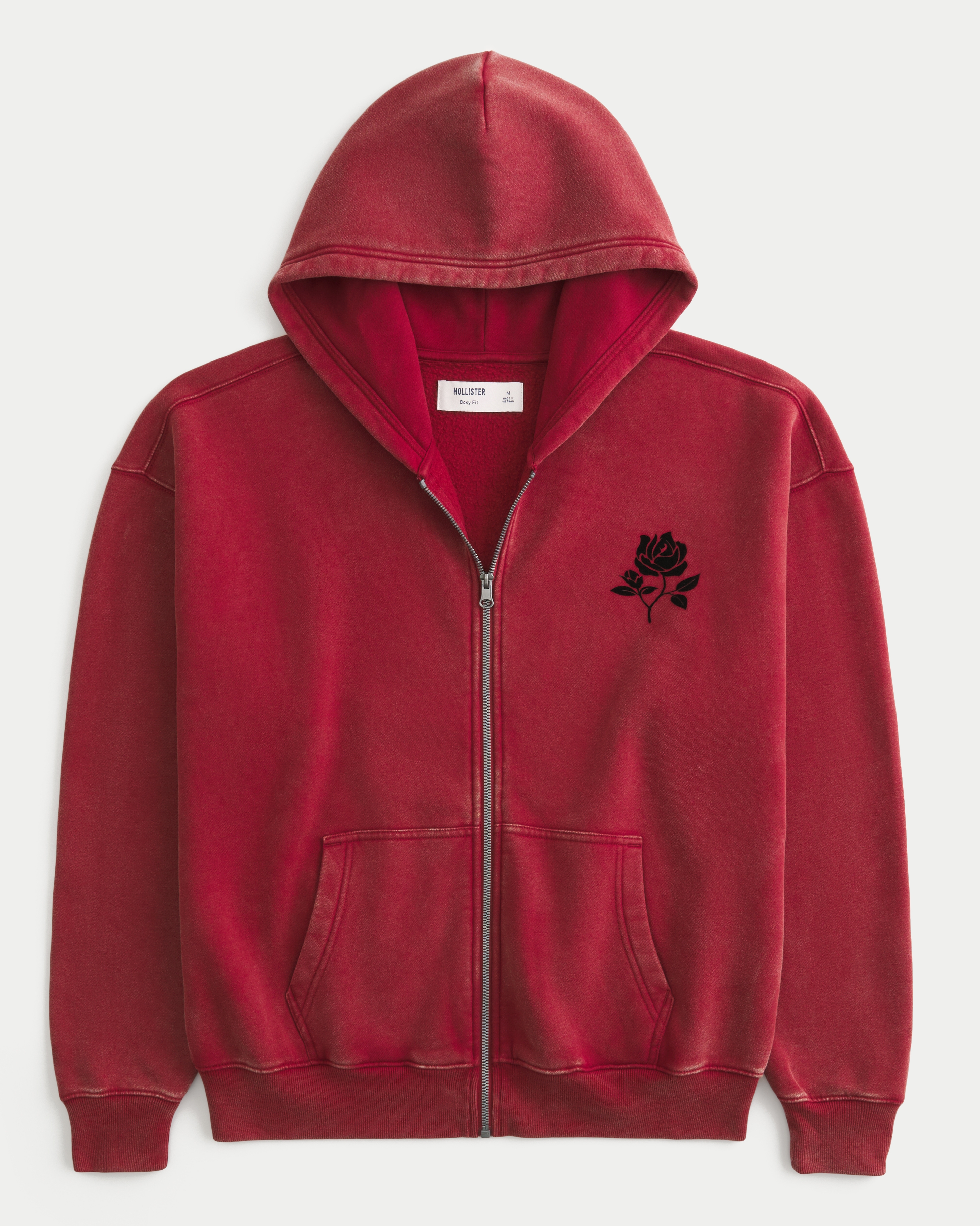 Boxy Rose Graphic Zip-Up Hoodie