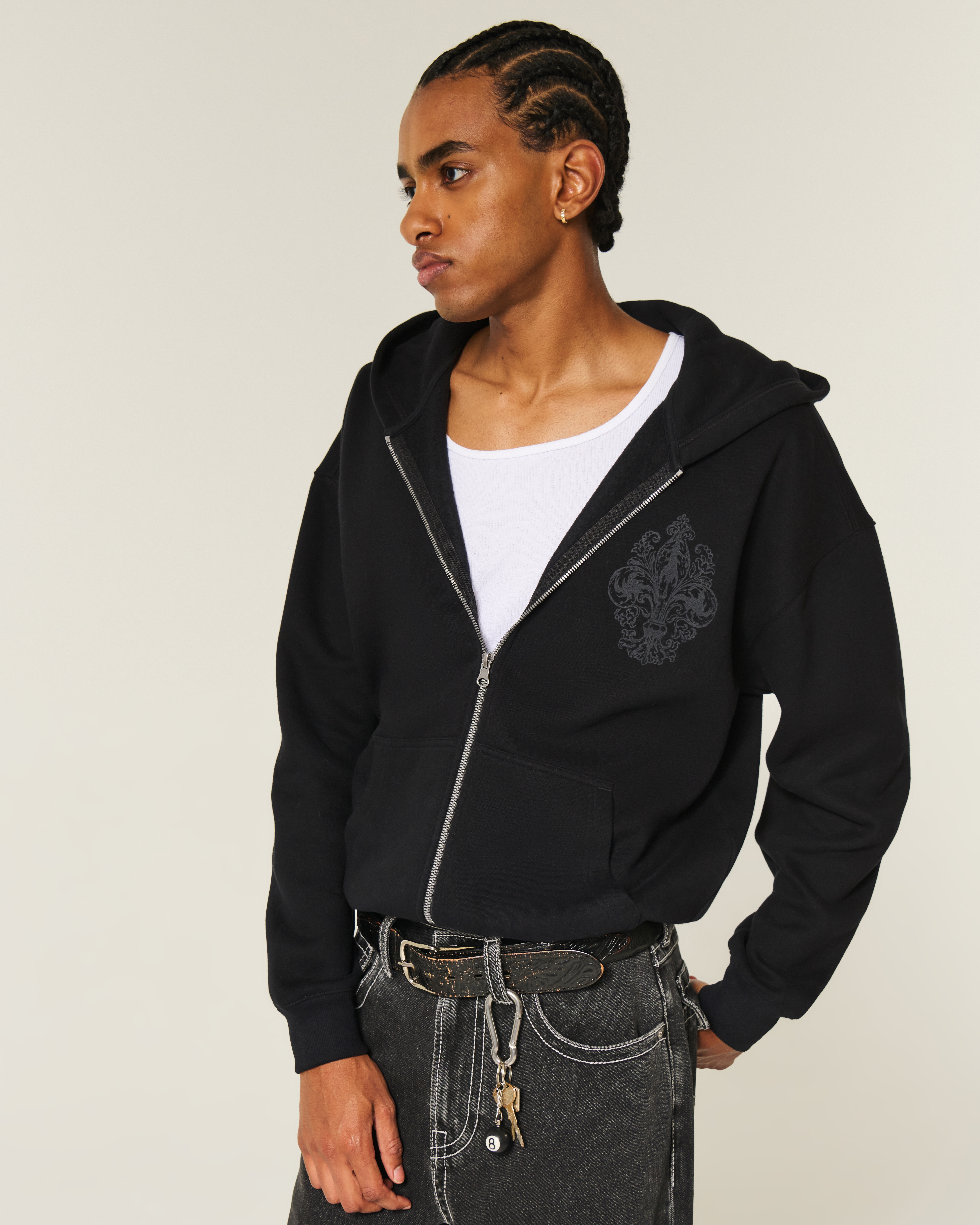 Boxy Graphic Zip-Up Hoodie