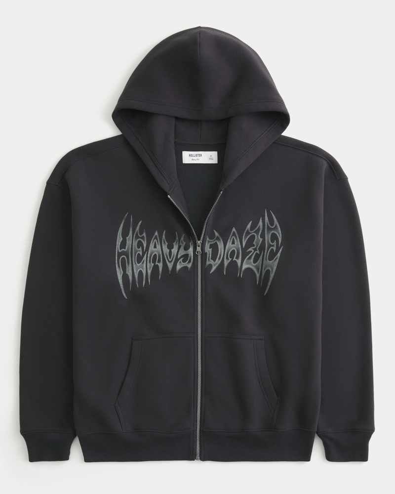 Boxy Heavy Daze Graphic Zip-Up Hoodie