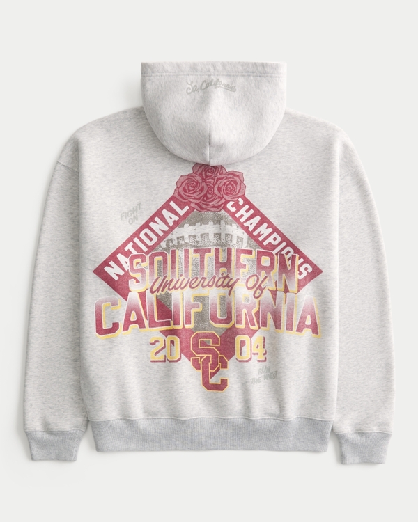 Boxy University of Southern California Trojans Graphic Zip-Up Hoodie, Light Heather Gray view 1