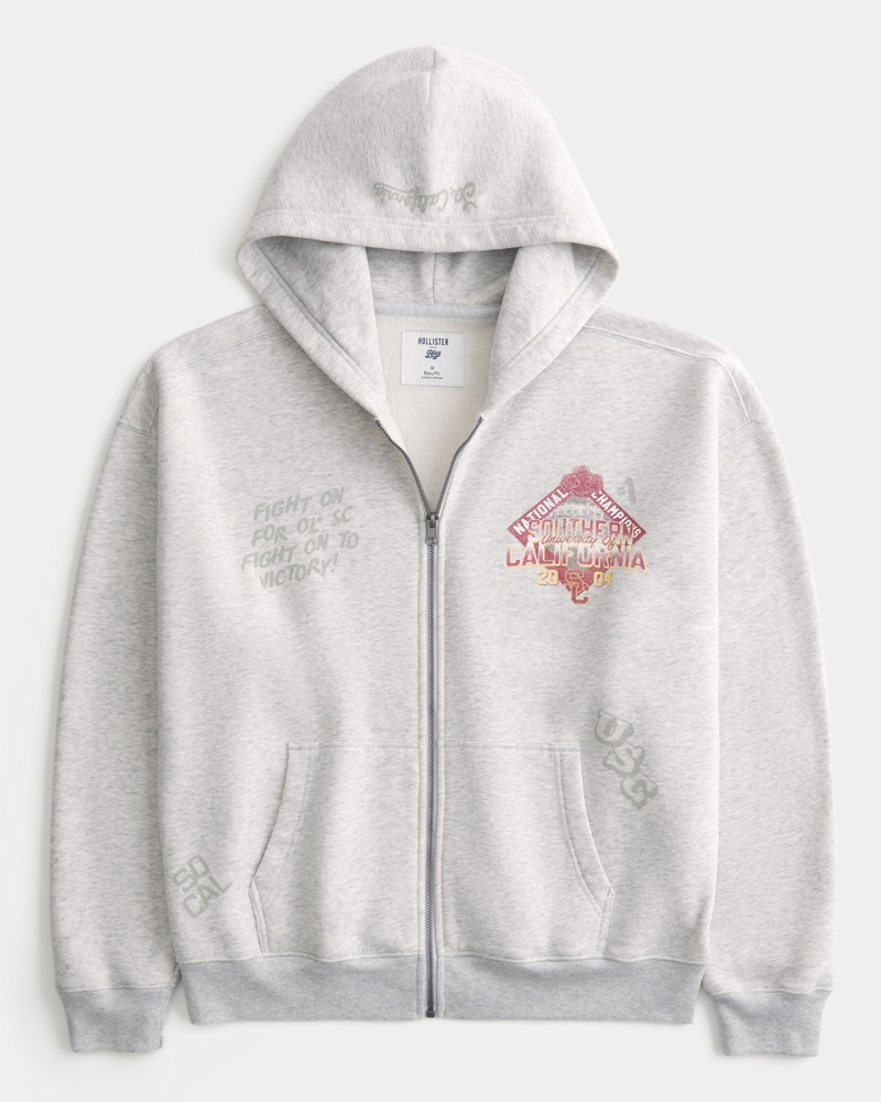 Boxy University of Southern California Trojans Graphic Zip-Up Hoodie
