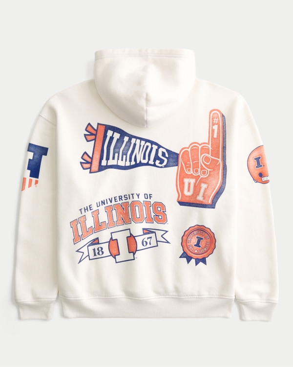 Boxy University of Illinois Fighting Illini Graphic Hoodie, Cream view 1