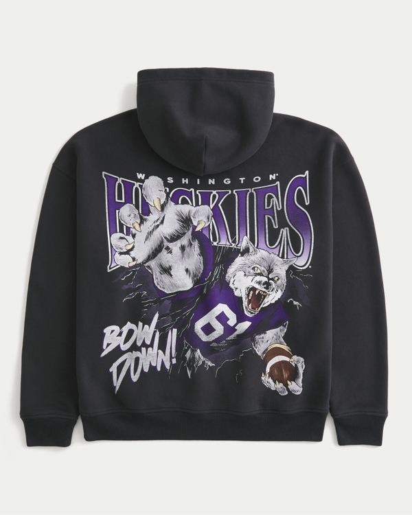 Boxy University of Washington Huskies Graphic Hoodie, Faded Black view 1