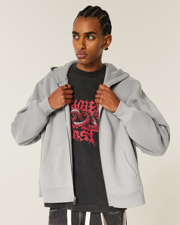 Rectangle Fit Zip-Up Hoodie, Gray view 1