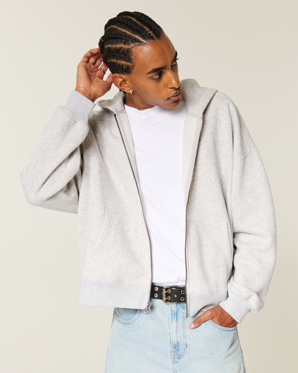 Rectangle Fit Zip-Up Hoodie, Light Heather Gray view 1