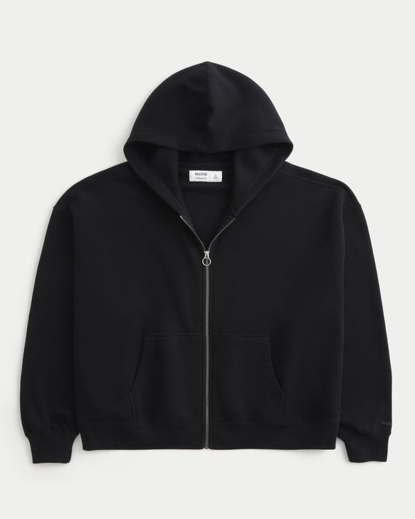 Rectangle Fit Zip-Up Hoodie, Black view 1
