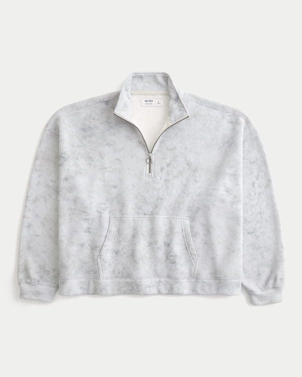 Rectangle Fit Quarter-Zip Sweatshirt, Light Gray Tie-dye view 1