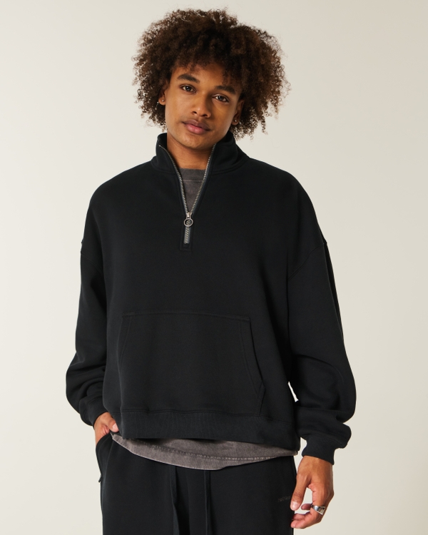 Rectangle Fit Quarter-Zip Sweatshirt, Black view 1