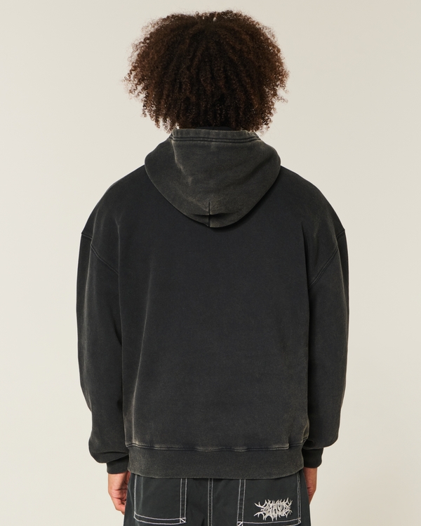 Boxy Embroidered Graphic Hoodie, Washed Black view 2