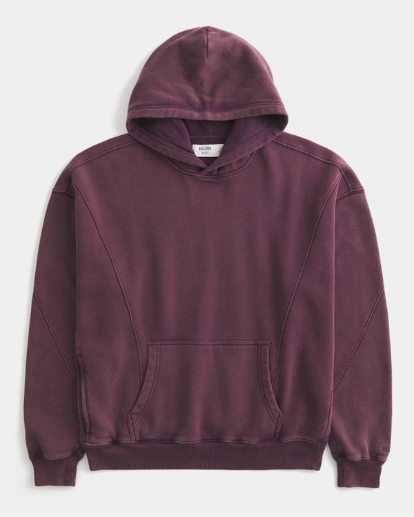 Boxy Seamed Hoodie, Deep Purple view 1
