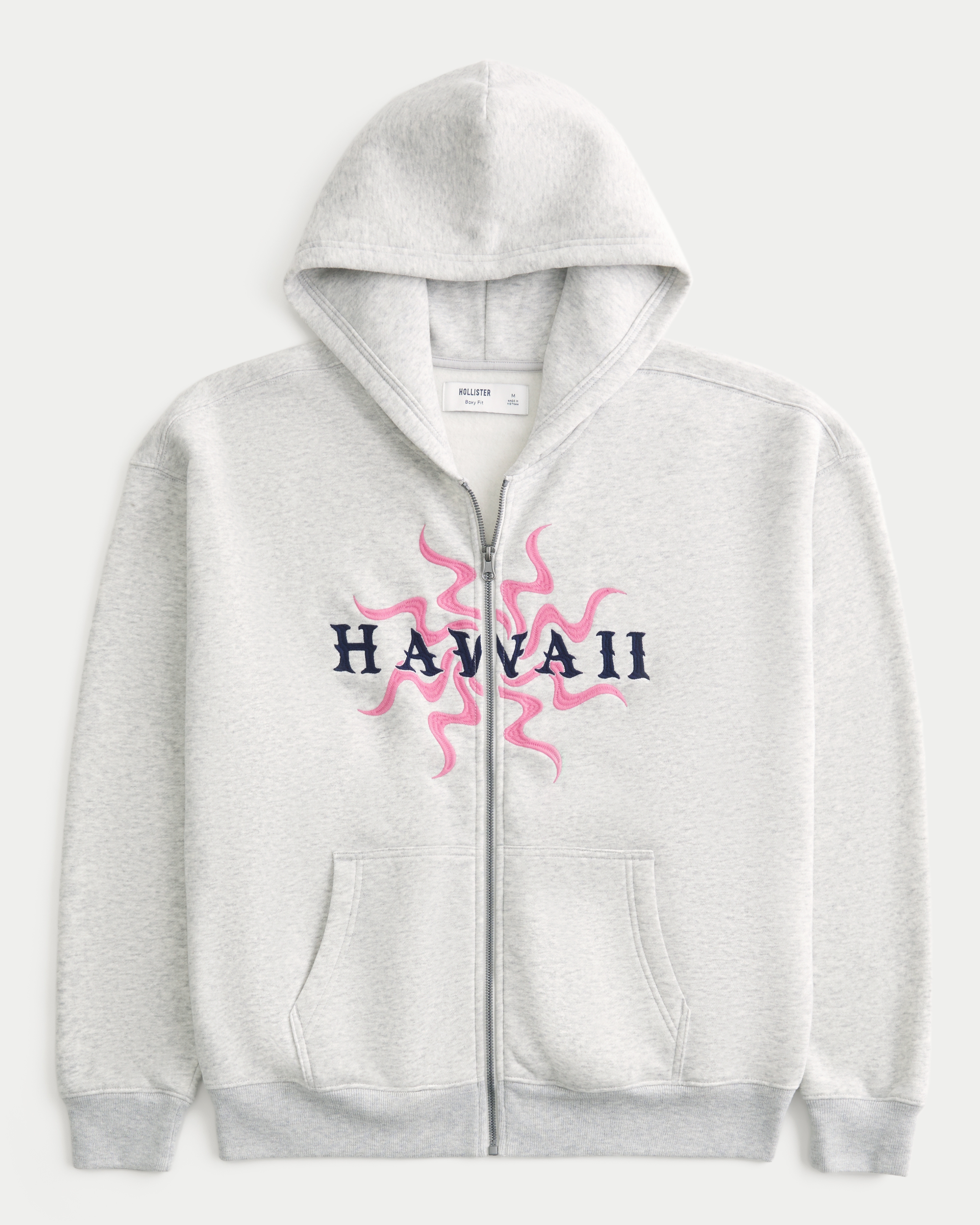 Boxy Hawaii Graphic Zip-Up Hoodie