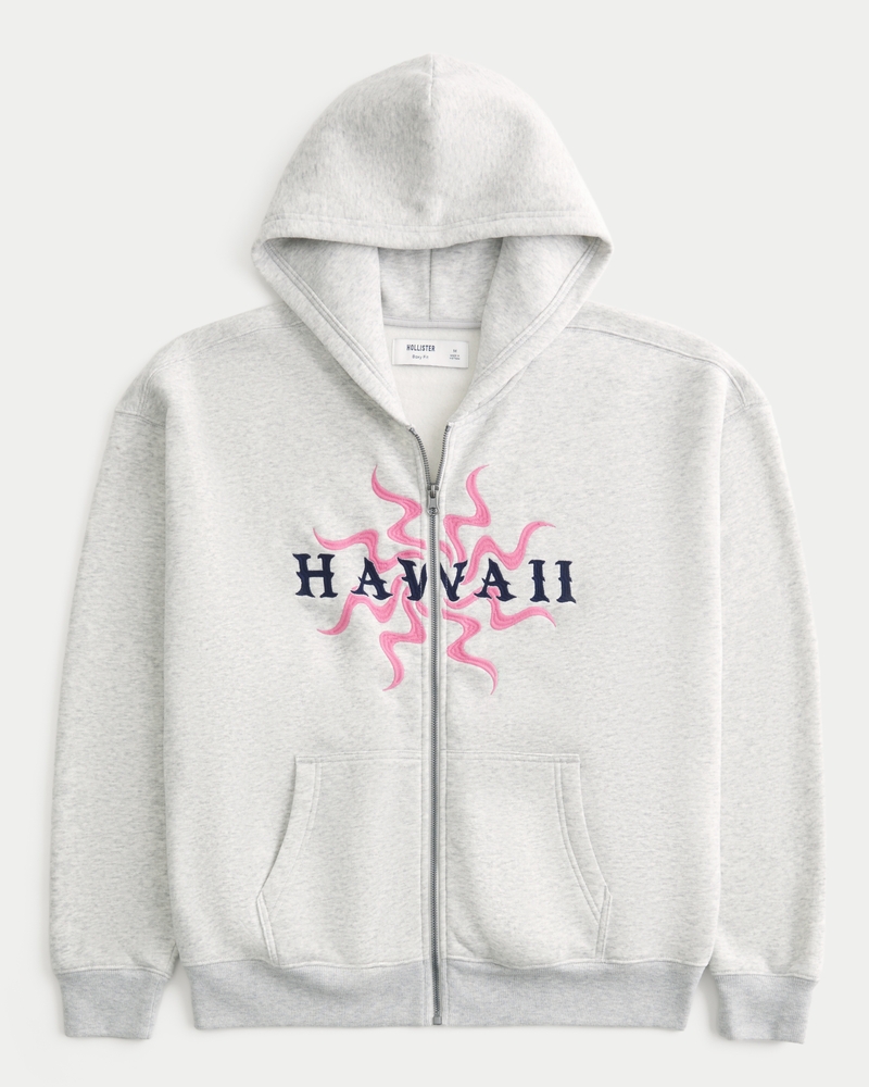 Boxy Hawaii Graphic Zip-Up Hoodie