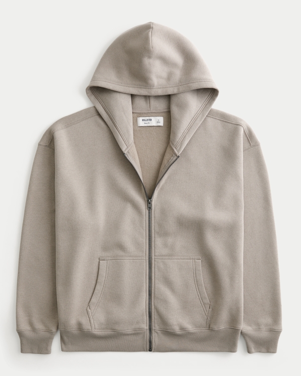 Boxy Zip-Up Hoodie, Washed Dark Tan view 1