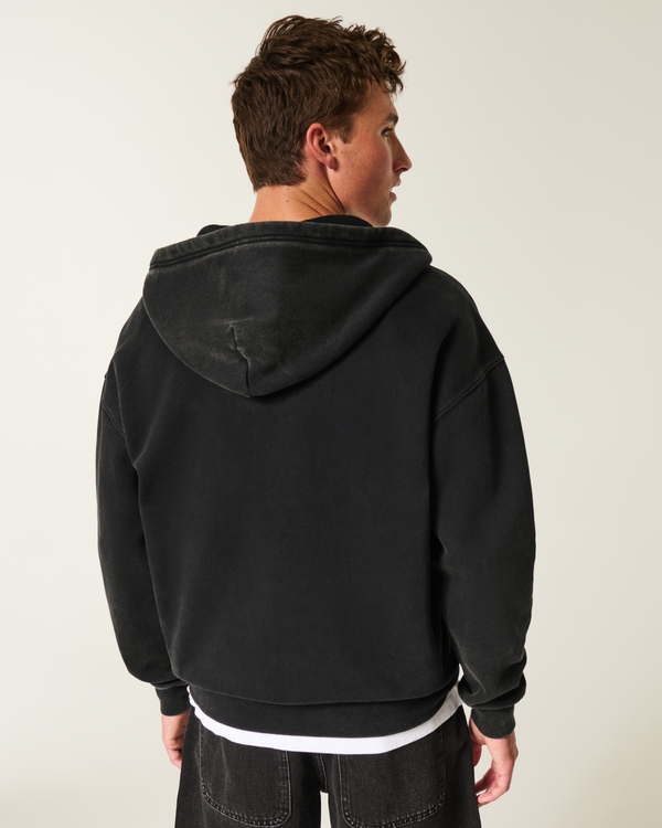 Boxy Zip-Up Hoodie, Washed Black view 2
