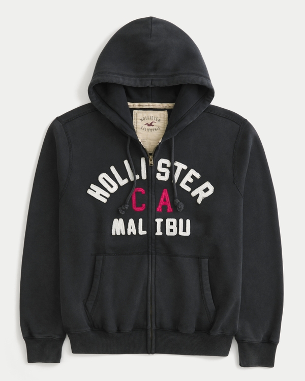 Vault Release Zip-Up Logo Graphic Hoodie, Washed Black view 1