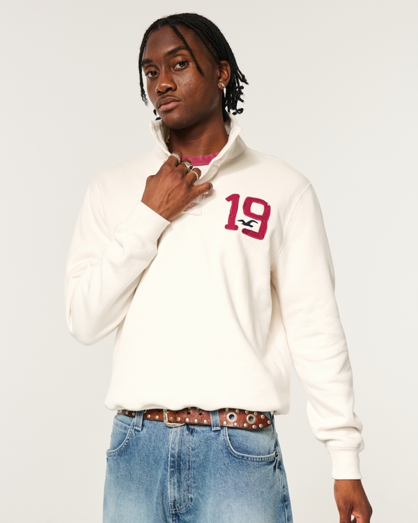 Vault Release Fleece Logo Graphic Henley, Cream view 1