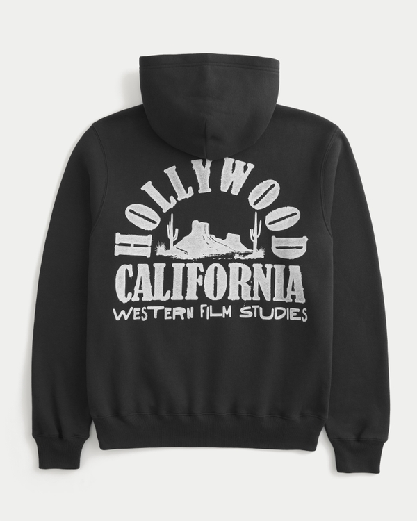 Boxy Hollywood Graphic Hoodie, Faded Black view 1