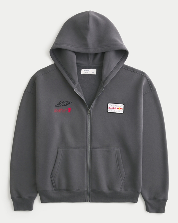 Boxy Zip-Up Oracle Red Bull Racing Graphic Hoodie, Dark Gray view 1