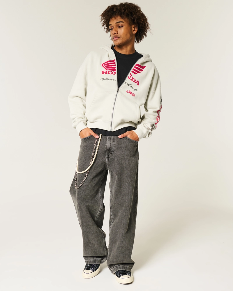 Boxy Honda Racing Graphic Zip-Up Hoodie