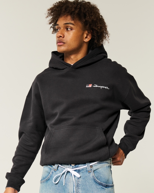 Boxy Toyota Supra Graphic Hoodie, Faded Black view 1
