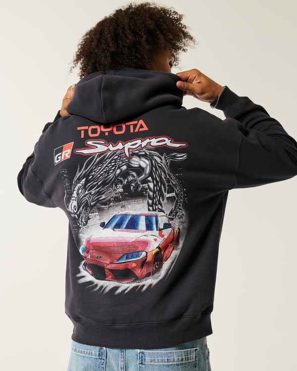 Boxy Toyota Supra Graphic Hoodie, Faded Black view 2