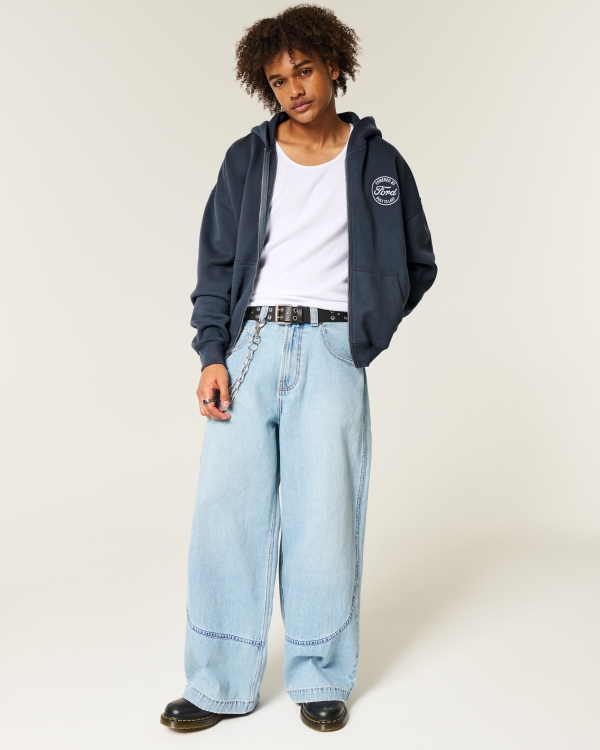 Boxy Ford Graphic Zip-Up Hoodie, Navy view 2
