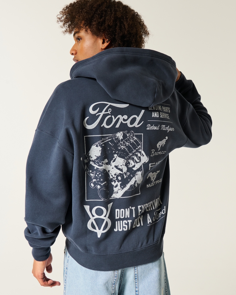 Boxy Ford Graphic Zip-Up Hoodie