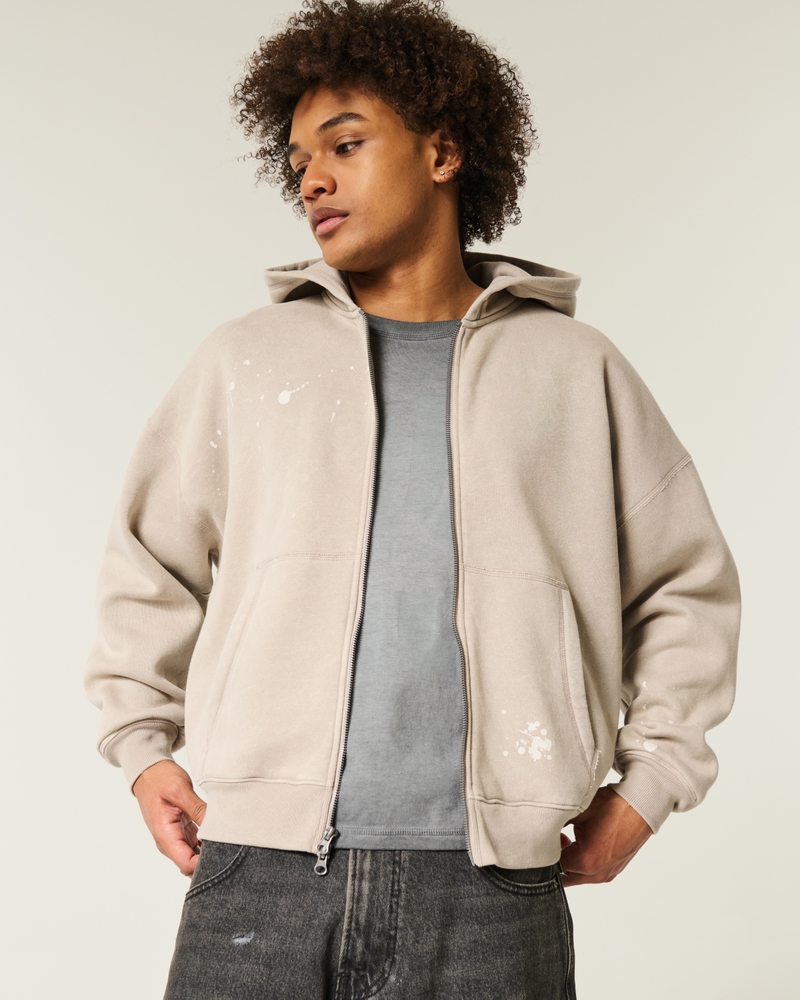 Baggy Cinch Paint Splatter Zip-Up Hoodie