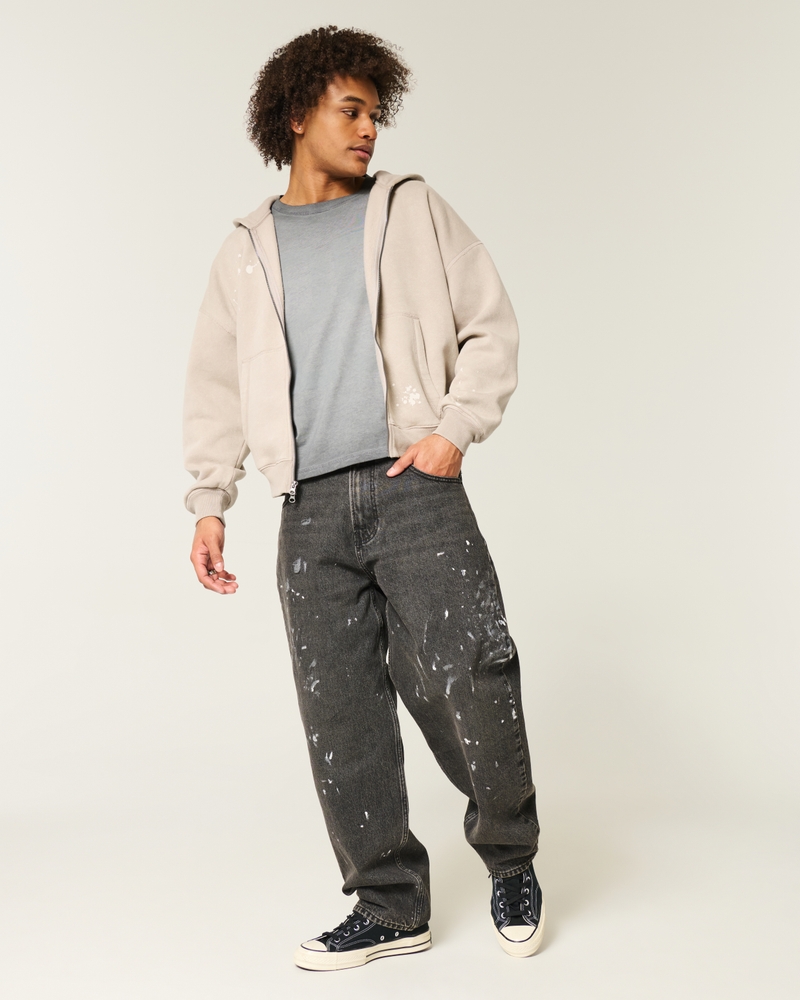 Baggy Cinch Paint Splatter Zip-Up Hoodie