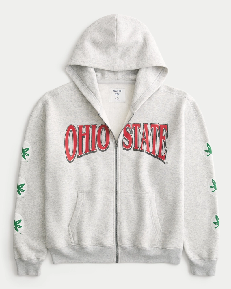 Boxy Ohio State University Graphic Zip-Up Hoodie