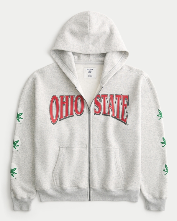 Boxy Ohio State University Graphic Zip-Up Hoodie, Light Heather Gray view 1