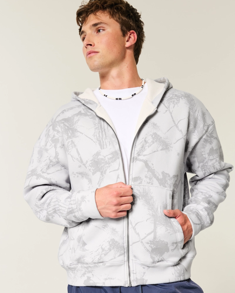 Boxy Ohio State University Graphic Zip-Up Hoodie
