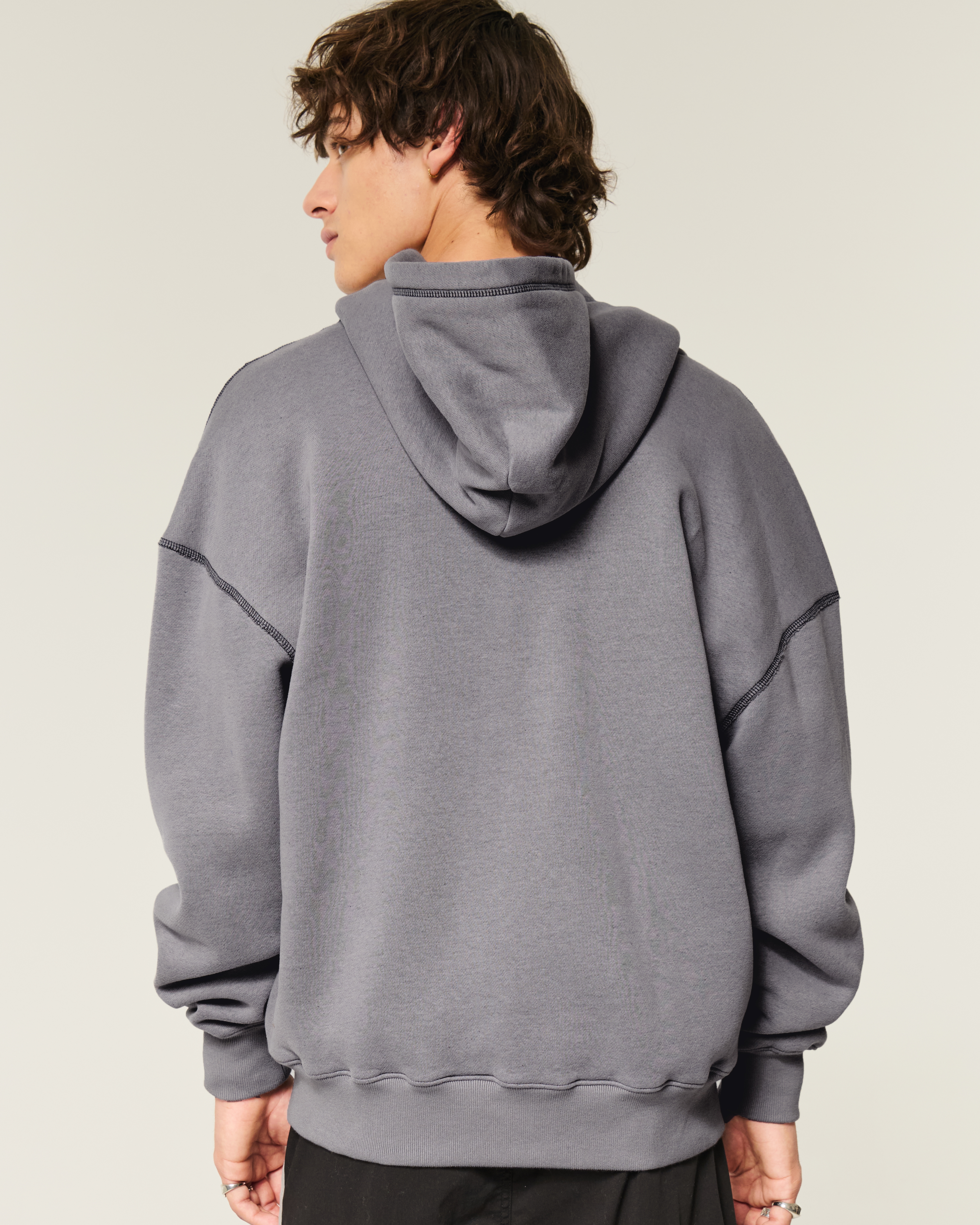 【HI FI FNK】Chunky Waffled Hood Men's Boxy Waffle-Lined Zip-Up Hoodie | Men's Clearance