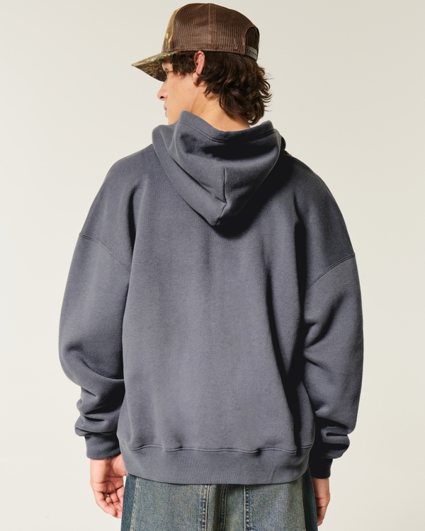 Boxy Number Graphic Zip-Up Hoodie, Dark Gray view 2