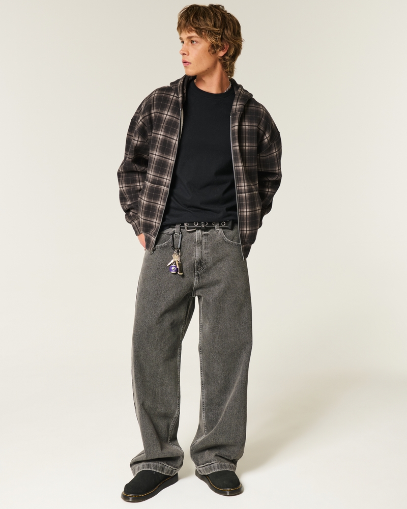 Boxy Plaid Zip-Up Hoodie