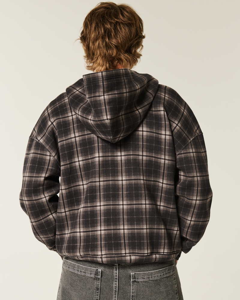 Boxy Plaid Zip-Up Hoodie
