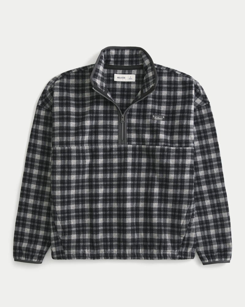 Thermal Fleece Plaid Half-Zip Sweatshirt