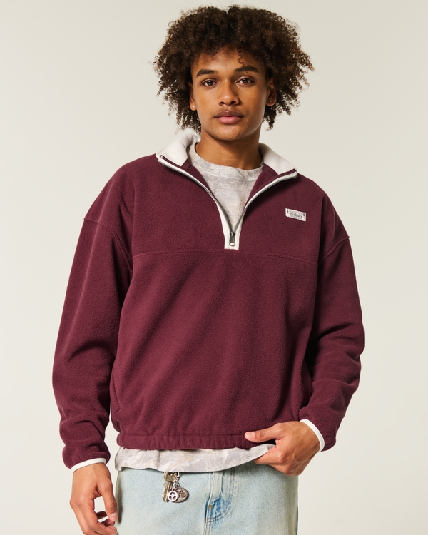 Thermal Fleece Half-Zip Sweatshirt, Burgundy view 1