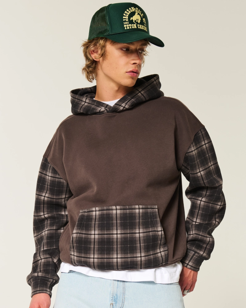 Boxy Plaid-Solid Hoodie