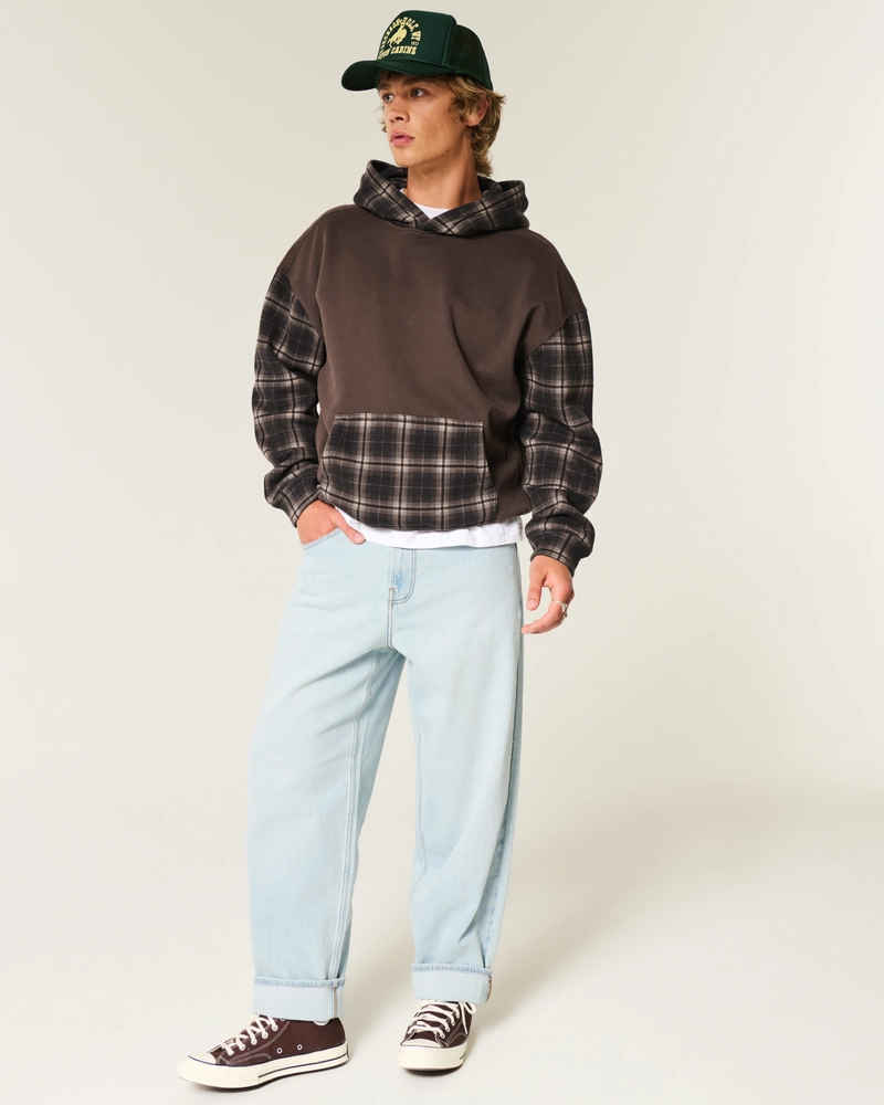 Boxy Plaid-Solid Hoodie