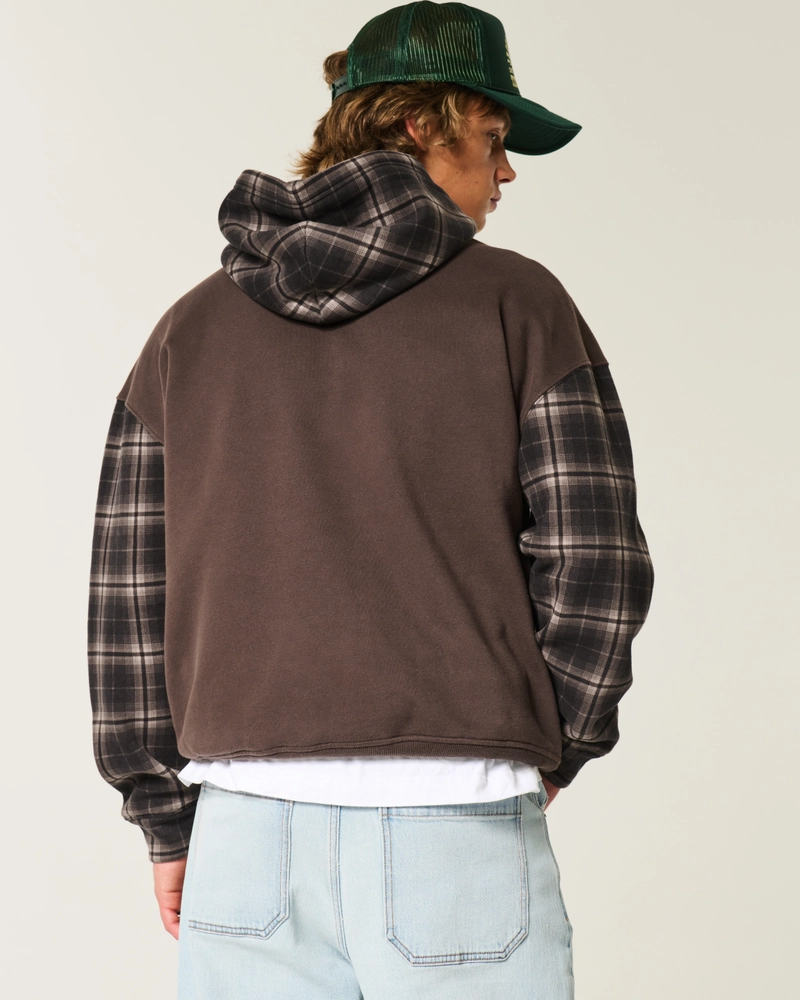 Boxy Plaid-Solid Hoodie