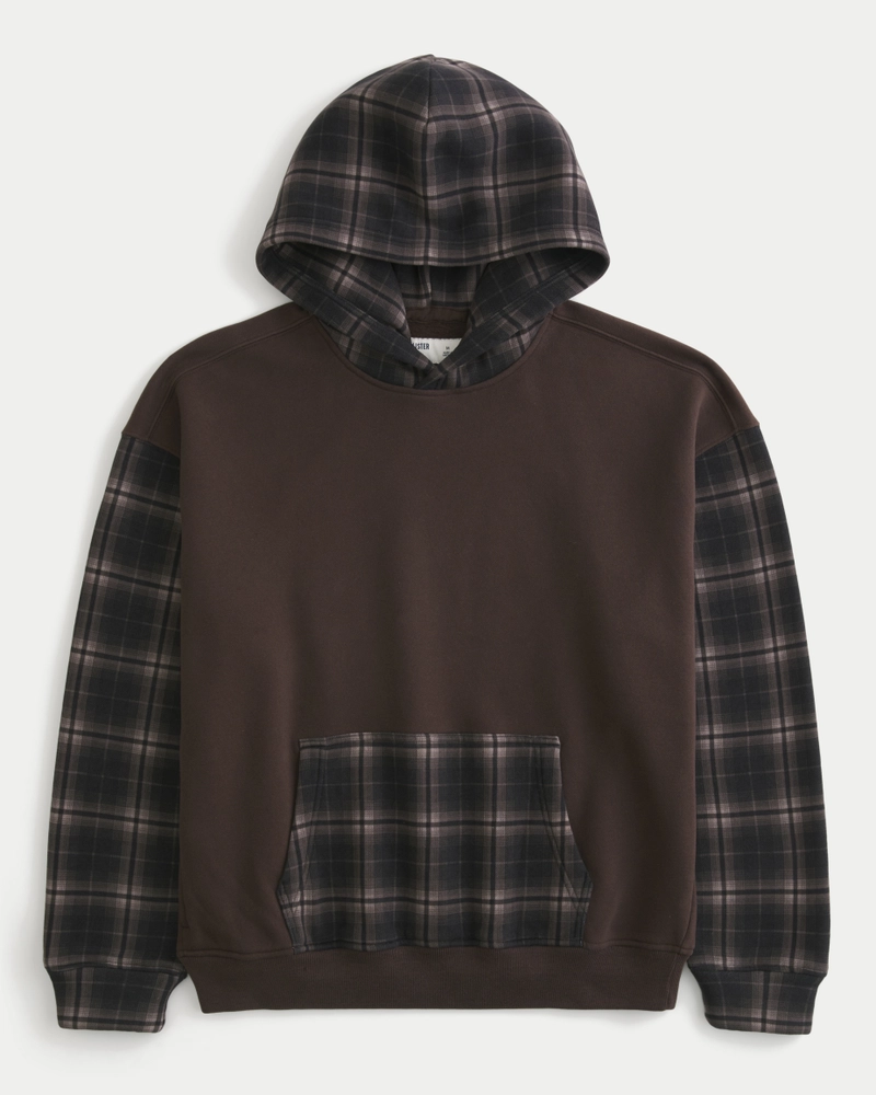 Boxy Plaid-Solid Hoodie